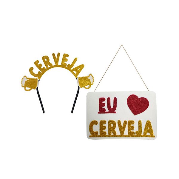 Kit Carnaval - Eu Amo Cerveja - Tiara & Plaquinha - 02PÇs - 01 UN - Rizzo