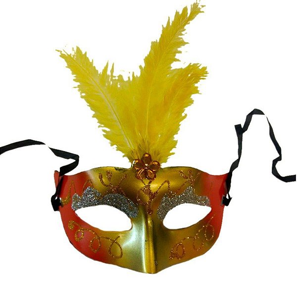 Máscara de Carnaval com Plumas Sortidas Mod 6801 - Dourado/Prata - 01 unidade - Rizzo