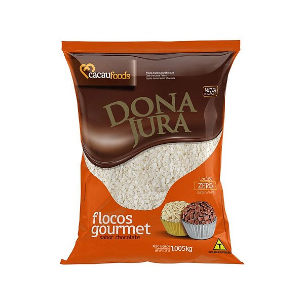 Flocos Gourmet Sabor Chocolate Branco - Zero Lactose 1kg Dona Jura - 01 Unidade - Cacau Foods - Rizzo