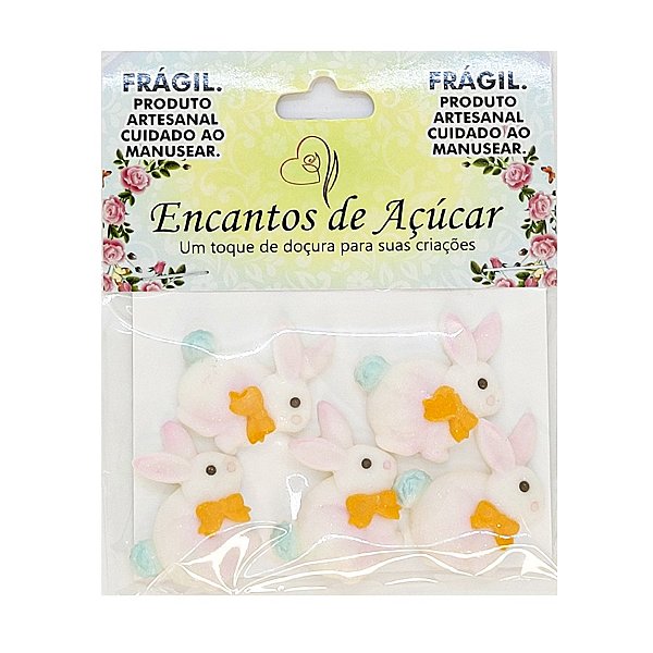 Confeitos de Açúcar Coelho com Laço - 5 Unidades - Encantos de Açúcar - Rizzo