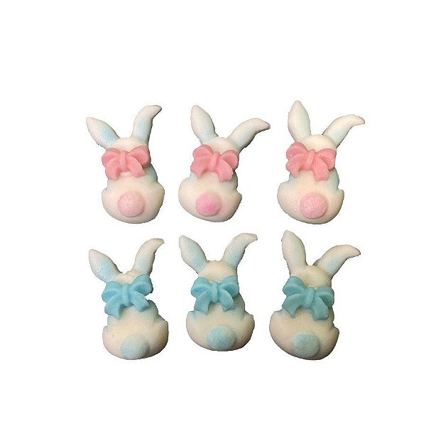 Confeitos de Açúcar Coelho de Costas Rosa e Azul - 6 Unidades - Encantos de Açúcar - Rizzo
