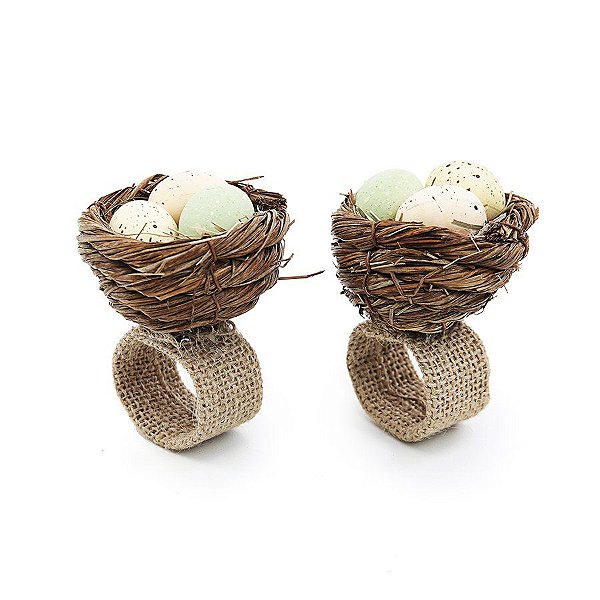 Porta Guardanapo Ninho com Ovos Decorativos - Marrom - 02 unidades - Cromus Páscoa - Rizzo