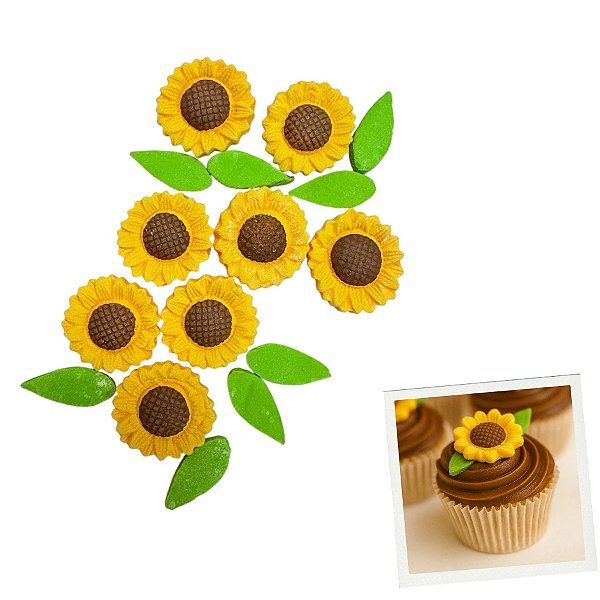 Mini Confeito - Girassol Pequeno - 8 Girassol e 8 Folhas - Abelha Confeiteira - Rizzo