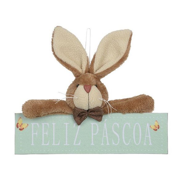 Placa com Boneco Coelho de Páscoa Verde - 1 unidade - Rizzo