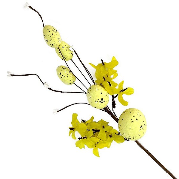 Galho Pick Decorativo de Páscoa com Ovo - 30cm - Amarelo - 1 unidade - Rizzo