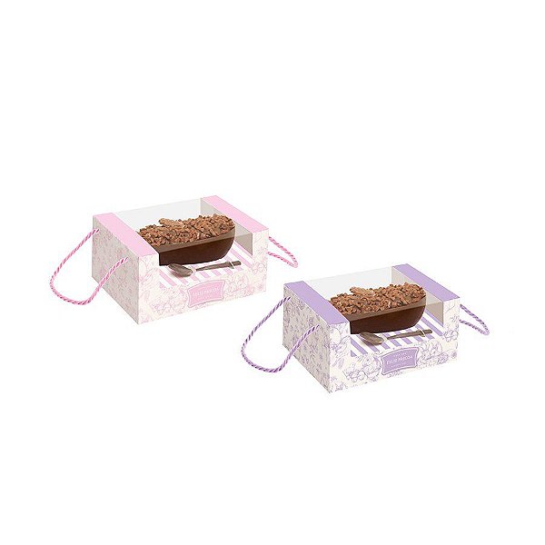 Caixa Practice Alta com Alça para Meio Ovo 350 g - Clássico Francês Rosa e Lilás - 6 unidades - Cromus - Rizzo