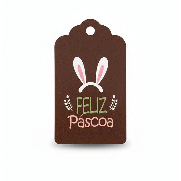 Tag Feliz Páscoa Marrom - 10 unidades - Massai - Rizzo