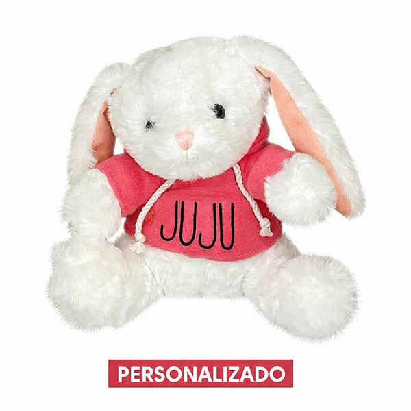 Coelho Pelúcia com Blusa Moletom Capuz Personalizado - Rosa - 20cm - 01 unidade - Cromus Páscoa - Rizzo