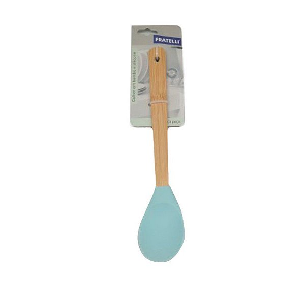 Colher em Silicone com Cabo de Bambu - Azul - 1 unidade - Fratelli - Rizzo Confeitaria