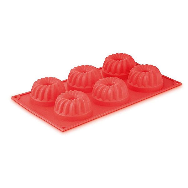 Forma para 6 Cupcakes/Pudim em Silicone Vermelha - 1 unidade - Mimo Style - Rizzo