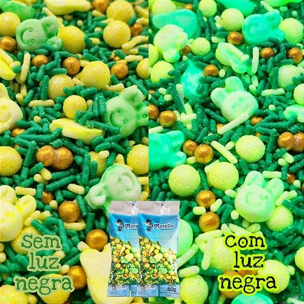 Sprinkles de Páscoa Verde e Dourado Pérolas e Coelhinhos 60 g - 1 unidade - Morello - Rizzo