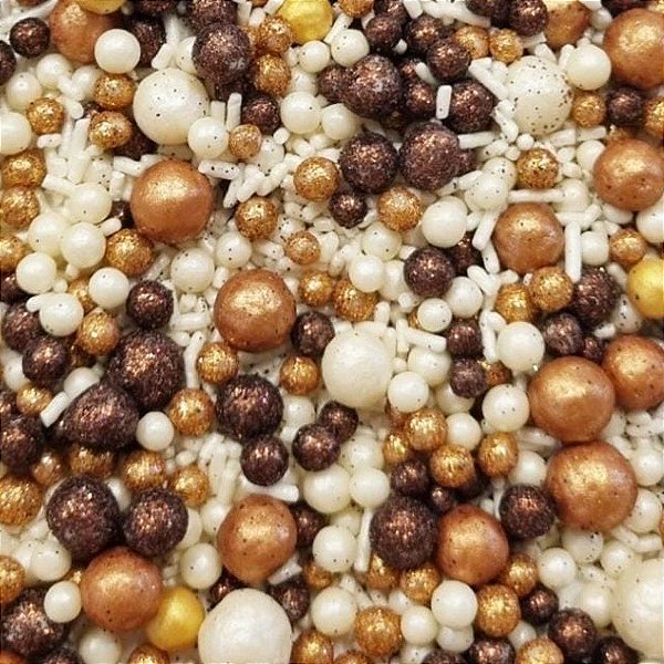 Sprinkles de Rose Gold e Branco Pérolas de Açúcar - Páscoa 60 g - 1 unidade - Morello - Rizzo
