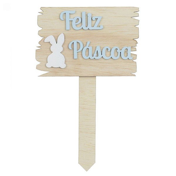 Placa de "Feliz Páscoa" com Coelho - Azul - 1 unidade - Rizzo