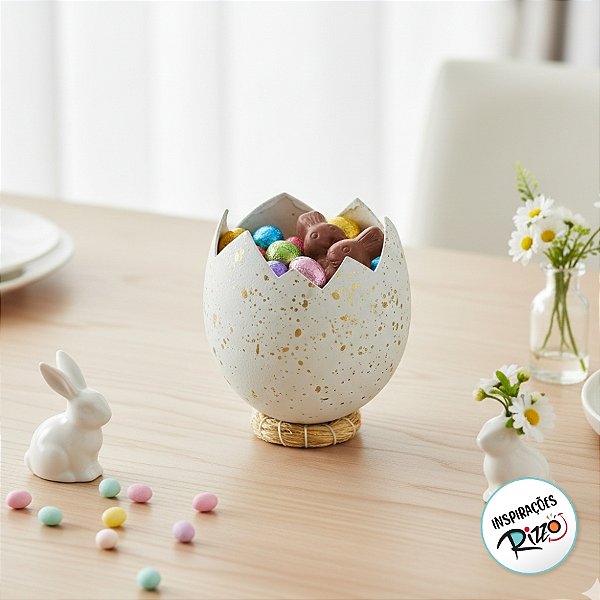 Casca de Ovo de Páscoa Quebrado com Suporte Ninho - Branco - 1 unidade - Cromus - Rizzo