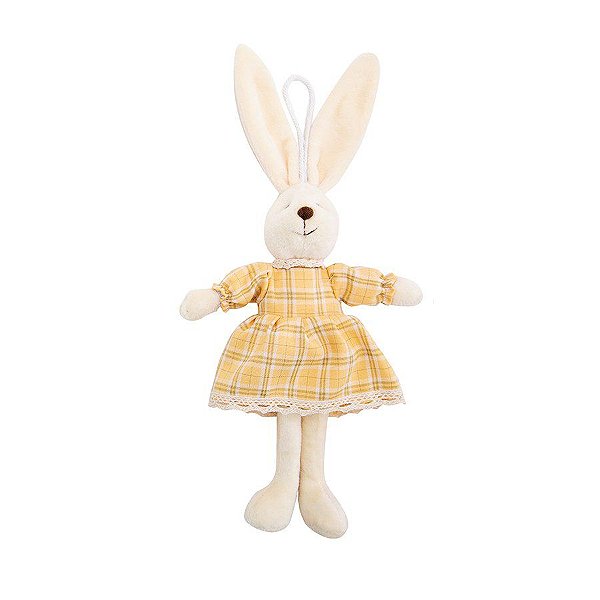 Coelho de Pelúcia com Vestido Xadrez Amarelo - 1 unidade - Cromus - Rizzo