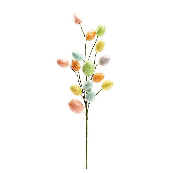 Galho Pick Decorativo de Páscoa -  Ovos Coloridos Brilhantes - 54cm - 1 unidade - Cromus - Rizzo