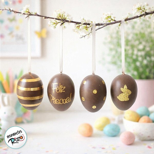 Saco de Ovinhos de Páscoa Decorativos Sortidos - Marrom e Dourado - 9 un - Cromus - Rizzo
