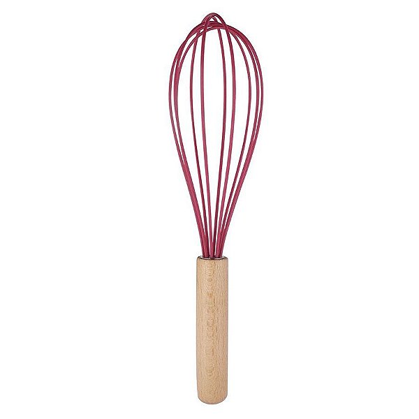 Fouet de Silicone com Cabo de Madeira 26 cm - Vermelho Escarlate - 1 unidade - Wellmix - Rizzo