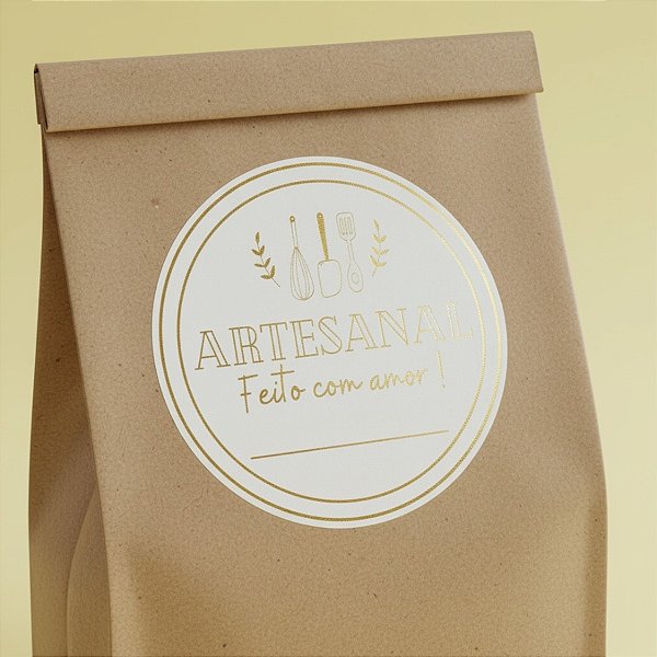 Adesivo "Artesanal Feito com Amor" - Ref.2000 - Hot Stamping - Dourado - 50 unidades - Stickr - Rizzo