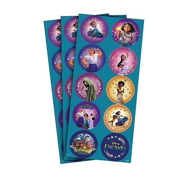 Adesivo Redondo Encanto - 3 cartelas - Regina Festas - Rizzo Confeitaria.