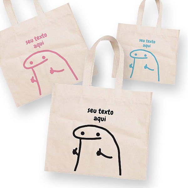 Sacola de Algodão Cru 20x22cm para Presente Personalizado Flork Meme - Joinha - 01 unidade - Rizzo Confeitaria