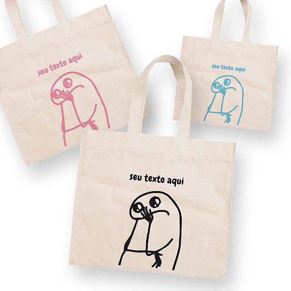 Sacola de Algodão Cru 20x22cm para Presente Personalizado Flork Meme - Chorando Deboche - 01 unidade - Rizzo Confeitaria