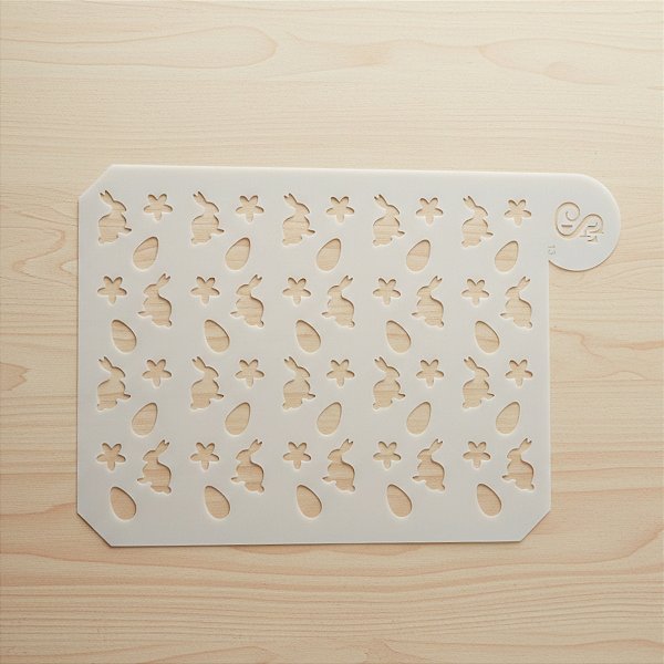 Stencil Lavável para Bolo - Tema Páscoa "Coelhinhos e Ovos" - Sonho Fino - Rizzo