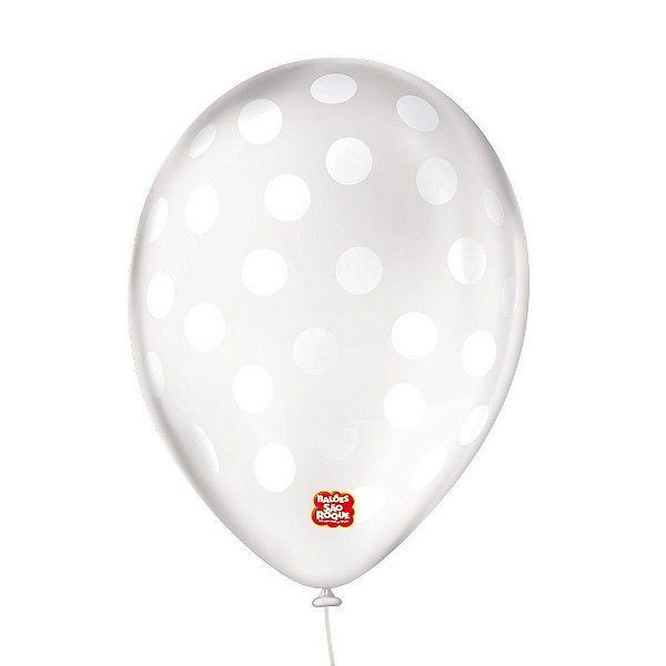 Balão de Festa Decorado Poá Bolinha - Transparente e Branco 9" 23cm - 25 Unidades - Balões São Roque - Rizzo