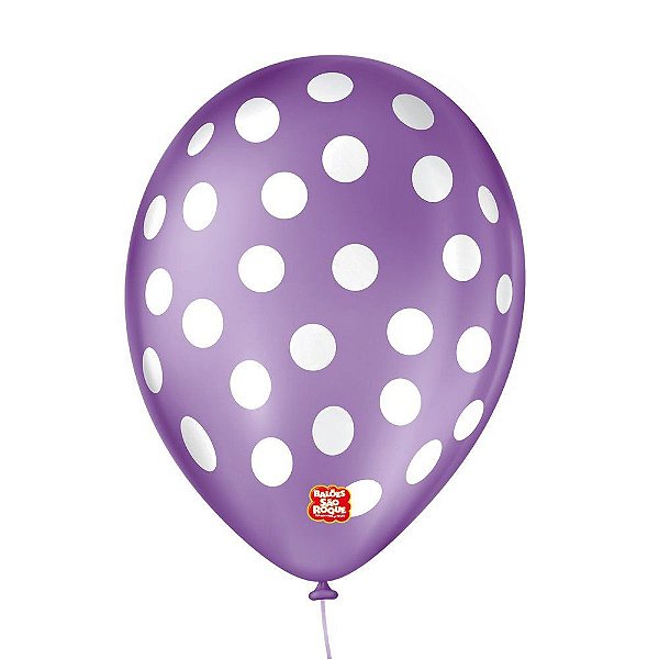 Balão de Festa Decorado Poá Bolinha - Roxo Ametista e Branco 9" 23cm - 25 Unidades - Balões São Roque - Rizzo