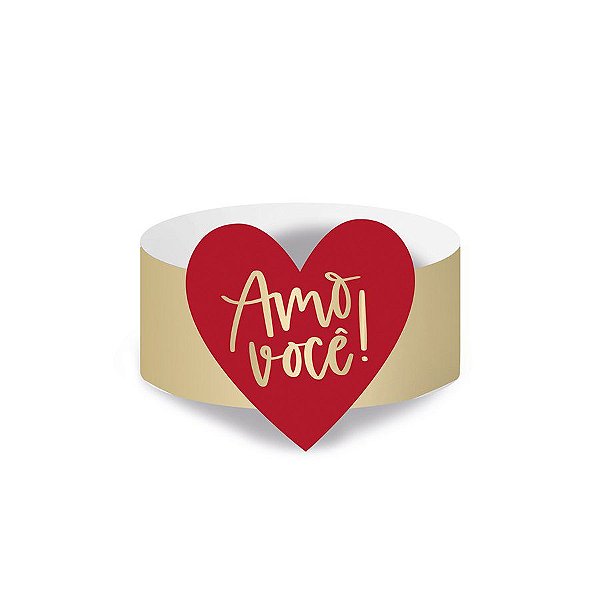 Porta Guardanapo "Amo Você" - Vermelho e Dourado - 6 unidades - Cromus - Rizzo