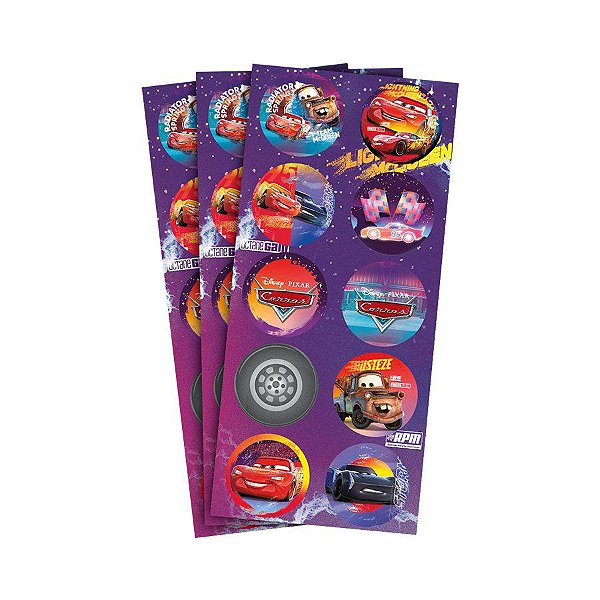 Adesivo Decorativo Redondo Carros Disney - 30 Adesivos - Regina Festas - Rizzo Confeitaria