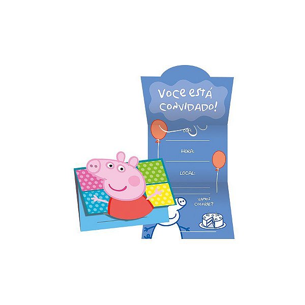 Convite Festa Peppa Pig - 08 unidades - Regina Festas - Rizzo