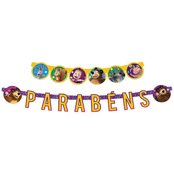 Faixa Parabéns Masha e o Urso Clássica - 1 Unidade - Regina Festas - Rizzo Confeitaria