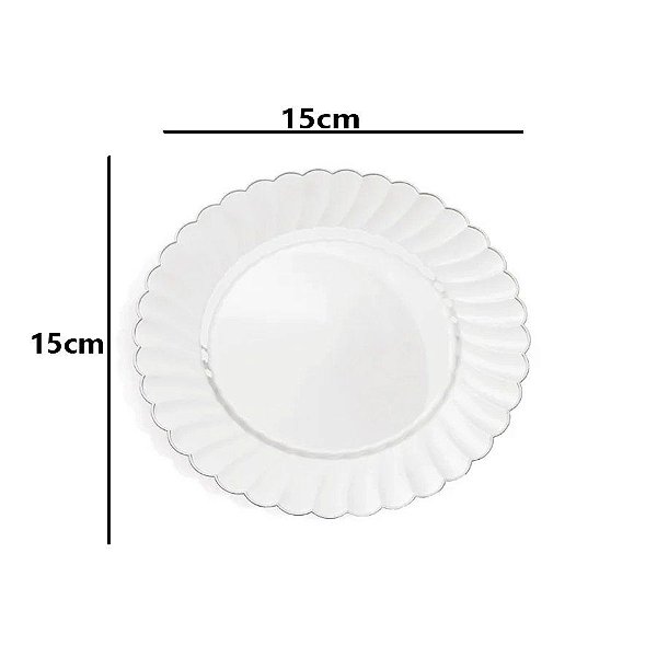 Prato de Mesa Descartável de Luxo Transparente 15cm  - 6 Unidades - Cromus - Rizzo Confeitaria