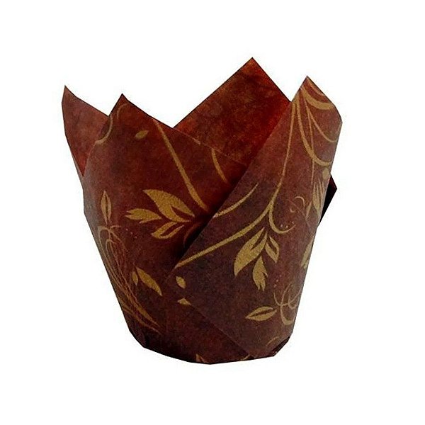 Forma Tulipa Forneáveis Marrom e Dourado - 25 Unidades - Ecopack - Rizzo Confeitaria