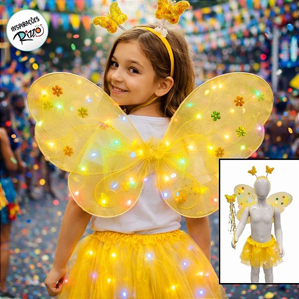 Kit Fantasia Carnaval - Borboleta - Tiara Led - Amarelo - Mod:638 - 01 unidade - Rizzo