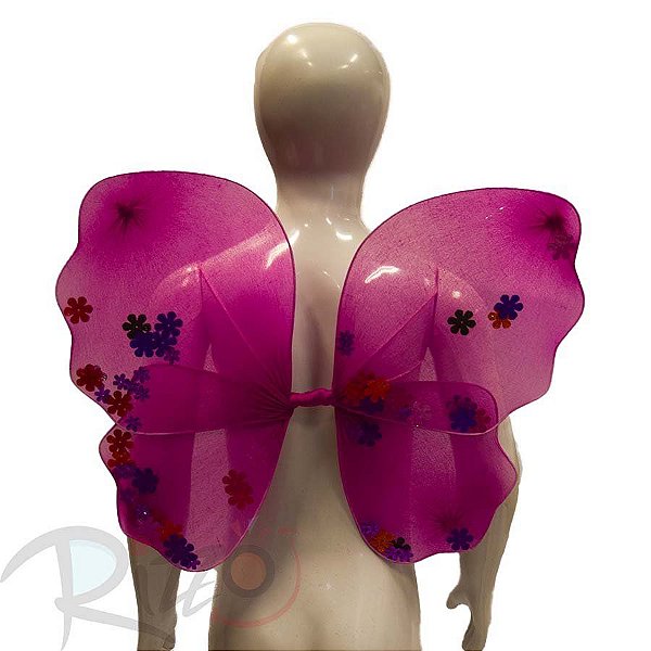 Adereço de Carnaval - Asa Borboleta aplique flores - Pink  - Mod:175 - 01 unidade - Rizzo