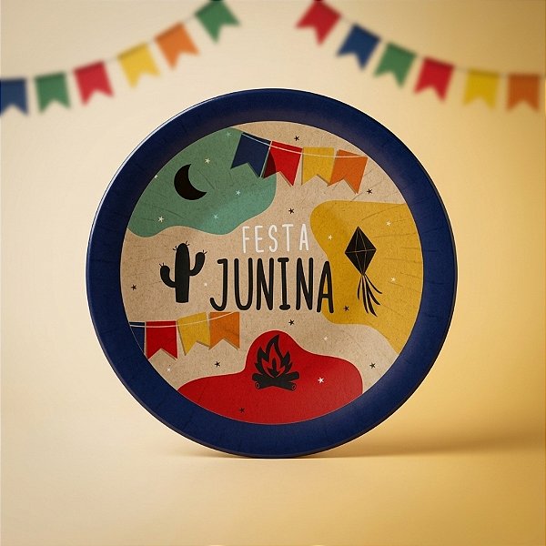 Prato Petisqueira Laminado Junina Kraft - 18cm - 8 Unidades - Cromus Festas - Rizzo