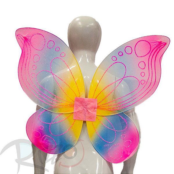 Adereço de Carnaval - Asa Borboleta Multicolor - Rosa Bebê - Mod:76 - 01 unidade - Rizzo
