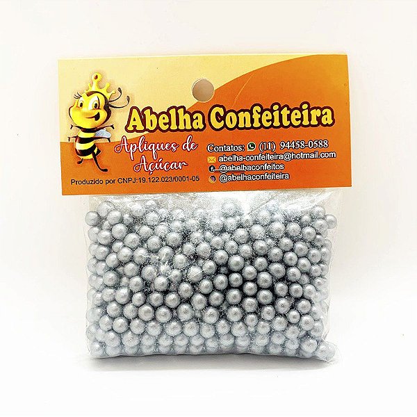 Mini Confeito - Pérolas Prata M - 60 gramas - Abelha Confeiteira - Rizzo