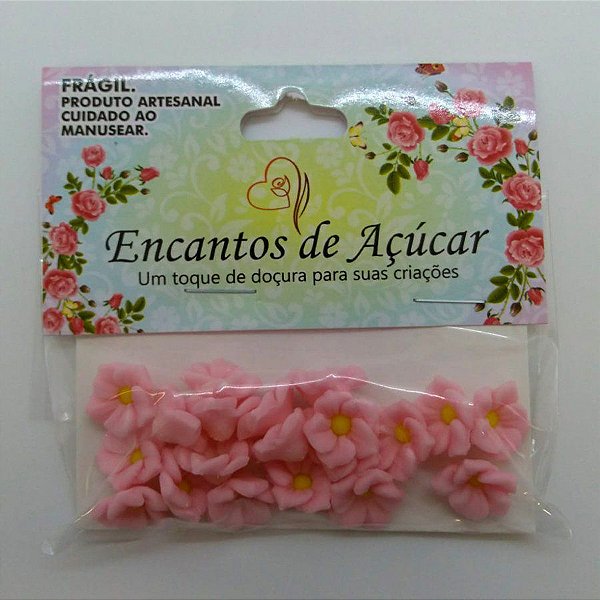 Confeito de Açúcar p/ Acabamento - Flor Miosote Rosa Bebe Miolo Amarelo - 1 unidade - 20 Peças - Rizzo