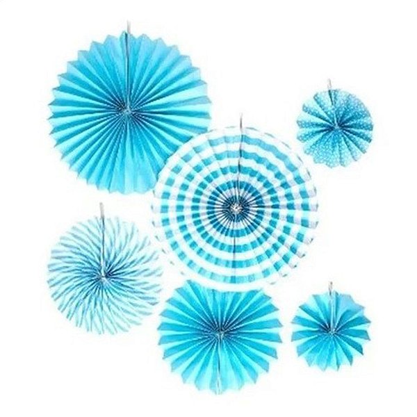 Enfeite Decorativo Leque Liso - Azul - 06 Unidades - Art Lille - Rizzo Confeitaria