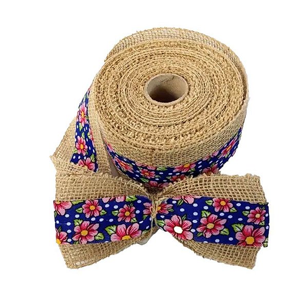 Fita Juta Trama Fec - 60mm x 9,5 m Azul Escuro  - 1 unidade - Rizzo Confeitaria