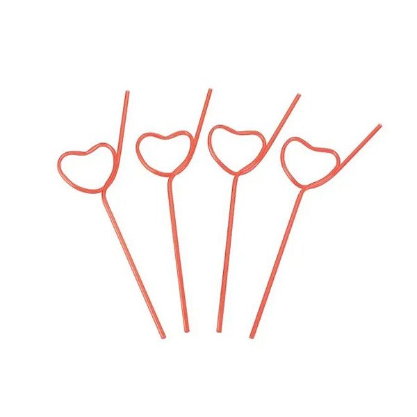 Canudo Divertido Coração Vermelho - HA337 - 4 unidades - Silver Plastic - Rizzo Confeitaria