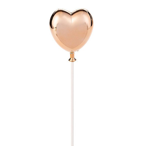 Topo De Bolo Coração Rose Gold - HA272 - 1 unidade - Silver Plastic - Rizzo Confeitaria