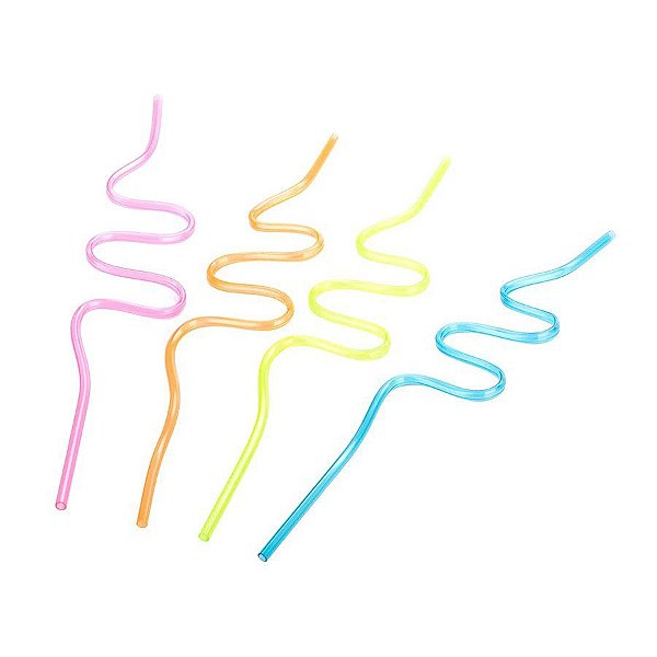 Canudo Espiiral Rigido Cores Diversas - HA005 - 4 unidades - Silver Plastic - Rizzo Confeitaria