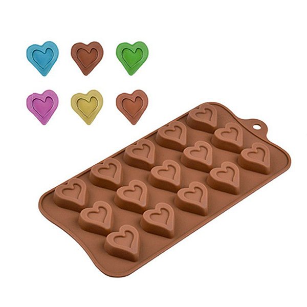 Molde De Silicone Chocolate - Dois Corações - FT152 - 1 unidade - Silver Plastic - Rizzo Confeitaria