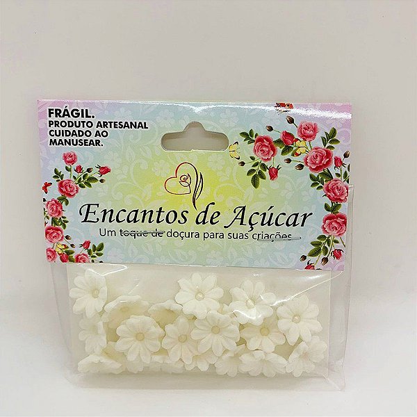 Confeito de Açúcar Flor Margarida Branca M - 20 Unidades - Encantos de Açúcar - Rizzo