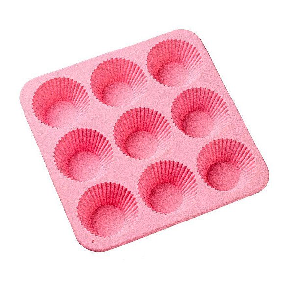 Forma De Silicone - 22x22x3Cm - Colors Cupcake 9 Cav - Rosa - 1 unidade - Cromus Linha Profissional Allonsy - Rizzo