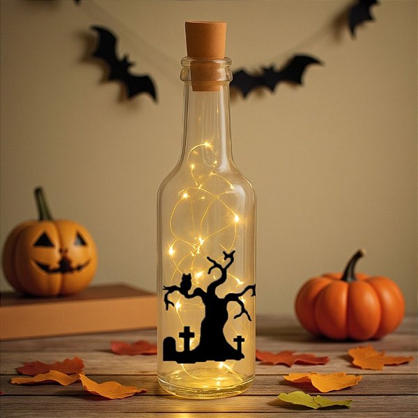 Garrafa Long Neck de Vidro com Rolha LED - Árvore - Halloween - 01 unidade - Rizzo